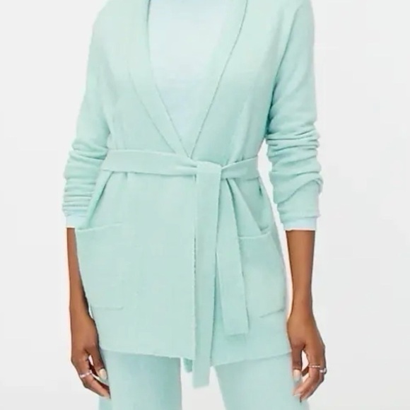 J.Crew Factory Wrap Cardigan Sweater Top & Pants Set Extra Soft Yarn Wintergreen - Picture 2 of 10